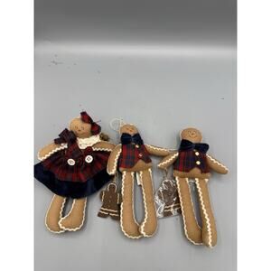 Vintage Gingerbread Fabric Ornaments Lot of 3 Primitive Country Christmas